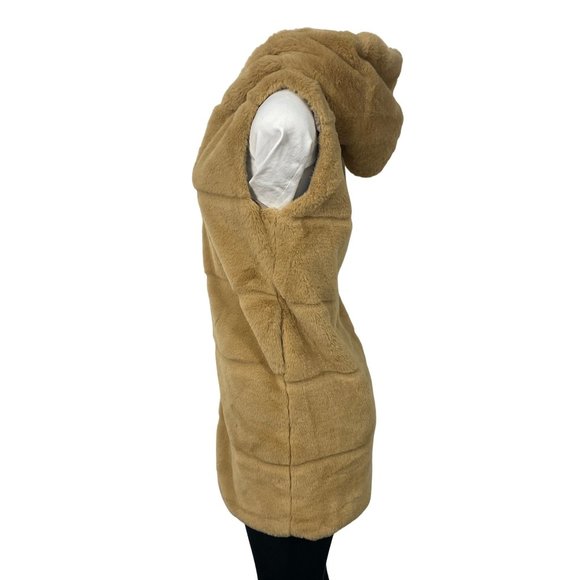 Women's Sand Brown Faux Fur Vest Qiye Size M, hook and eye clousure - Picture 2 of 10